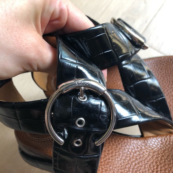 Chloé Leather Croc Embossed Black Brown Sandals - Women’s 6.5 - Picture 9 of 16